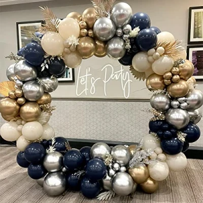 Immagine di Kit per arco di palloncini blu navy da 147 pezzi, con blu, oro e argento, feste compleanno, baby shower, matrimoni, lauree, anniversari, a tema spazio