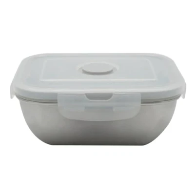 Immagine di Fackelmann 684083 Scatola di conservazione alimentare ermetica in acciaio INOX, 400 ml, lunchbox con valvola a vapore e coperchio plastica, inossidabile, 13,5 x 10,5 cm