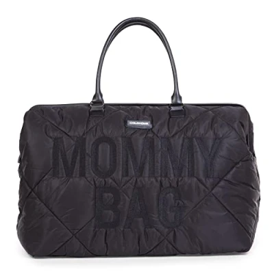 Immagine di CHILDHOME, Mommy Bag, Borsa per il cambio, Maternità, da viaggio, Grande capacità, Fasciatoio, Tracolla regolabile, Compartimenti, Tasca isolata, Passaggio valigia, nero trapuntata