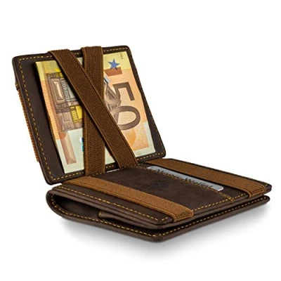 Immagine di WEST Portacarte di Credito da Uomo (Classico) Portafoglio RFID Anti Hacking Ampio Scomparto Porta Monete Confezione Regalo Inclusa Ideale per Viaggiare (Marrone Arancio)
