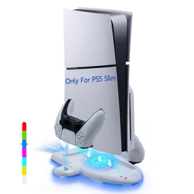 Immagine di Mcbazel Stazione di Raffreddamento Ricarica PS5 Slim, Supporto con 3 Velocità Effetto RGB Base Caricatore Controller Dock Funzione Memoria per Playstation 5 Slim