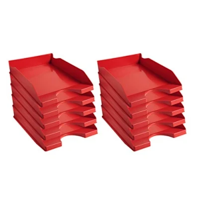 Immagine di Exacompta Cod.123107D Confezione da 10 Vaschette portacorrispondenza Ecotray Office per formato A4+ Impilabili Capacità 500 fogli 80 gr Dimensioni : 34,5 x 25,5 6,5 cm Rosso