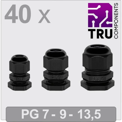 Immagine di TRU COMPONENTS TC 13448352 Pressacavo filettato PG7, PG9, PG13 Poliammide Nero 40 pz.