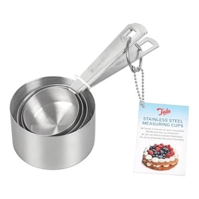 Immagine di Tala Set di 4 misurini in acciaio inossidabile, misure millilitri e tazze, nido ordinato per riporre, argento metallizzato