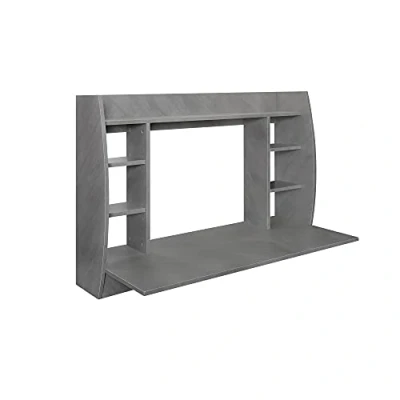 Immagine di ML Design Scrivania da Muro Sospesa Tavolo Parete Lavoro Ufficio Studio 110x75x48 cm con Ripiano Stabile per Computer PC Portatile e Scaffali Libreria Struttura Solida Moderna MDF Grigio Cemento