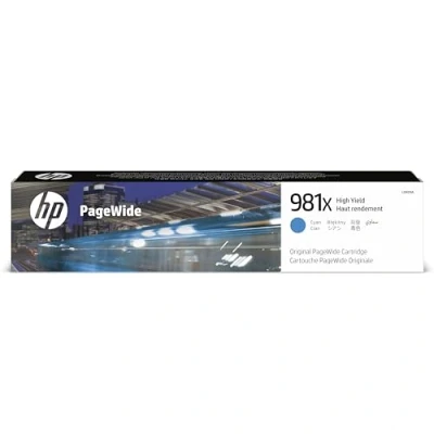 Immagine di HP 981X L0R09A Cartuccia Originale da 10000 Pagine, ad alta Capacità, Compatibile con le Stampanti PageWide Serie Enterprise Color 556 e Flow MFP 586z, Ciano