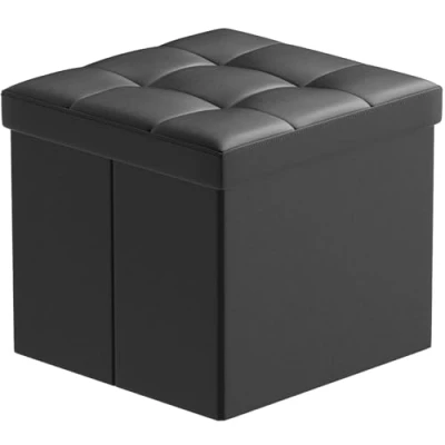 Immagine di BRIAN &amp; DANY Pouf Cubo Poggiapiedi Sgabello Contenitore Cassapanca pieghevole Carico max. 300 kg, Ecopelle, Nero, 38 cm x 38cm