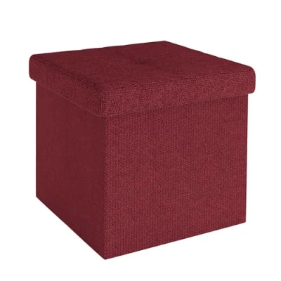 Immagine di Intirilife pouf pieghevole 30x30x30 cm in ROSSO GRANATO Cubo sedile con vano portaoggetti e rivestimento tessuto cavità contenitore poggiapiedi pettorale
