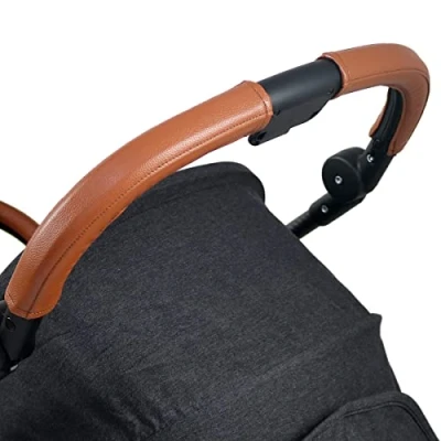 Immagine di Copertura per maniglia in pelle ecologica poliuretano, compatibile con passeggino Cybex Melio Carbon, custodia paraurti passeggino, accessorio (per mamma, marrone)
