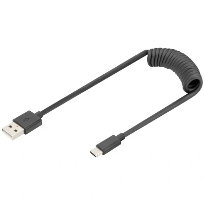 Immagine di Digitus Cavo USB 2.0 Spina A, C® 1.00 m Nero connettore applicabile su entrambi i lati, doppia schermatura, Flessibile, a spirale