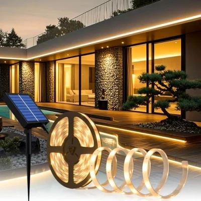 Immagine di Strisce LED Solari da Esterno, 5m 280 Striscia IP67 Impermeabili, Luci Bianche Calde con Telecomando, 2835 a Corda SMD per Alberi Giardino Natale