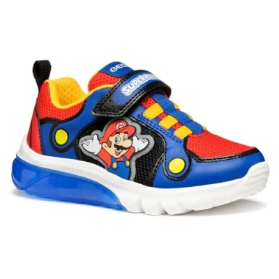 Immagine di Geox Light UP Nintendo Super Mario Ciberdron BOY Sneakers basse per bambini, Taglia: 37, Royal/red Tessuto / sintetico
