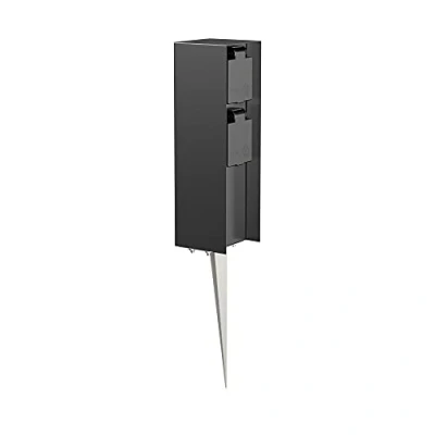 Immagine di ledscom.de Presa da giardino a colonna POMI con picchetto di terra per esterno, IP44, 2 volte, nero, angolare, 23cm
