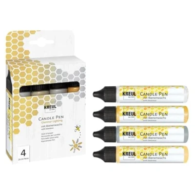 Immagine di KREUL 49756 Set di 4 penne per candele Glamour Lighting, 29 ml ciascuna, punta fine pittura, colori con cera d&#039;api decorare e dipingere le