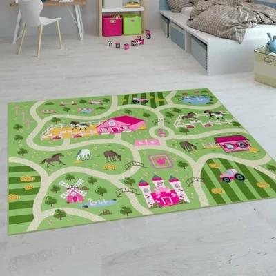Immagine di Paco Home Tappeti da gioco a pelo corto colorati per camerette dei bambini con diversi motivi, Dimensione:140x200 cm, Colore:Beige 2