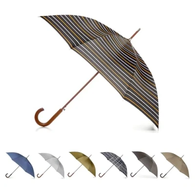 Immagine di Totes Eco Ombrello a J Stick con manico in legno apertura automatica, Chevron grigio nero, taglia unica