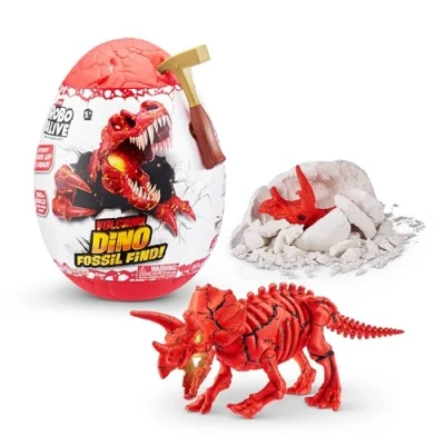Immagine di ROBO ALIVE Volcano Dino Fossil Find Scavare e scoprire per bambini dai 4 agli 8 anni, Scavi di fossili preistorici, giocattoli educativi, ottimo kit scientifico bambine (Triceratops)