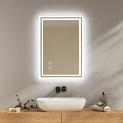 Immagine di EMKE specchio da bagno con luce LED, 50 x 70 cm, anti appannamento, interruttore tattile, bianco freddo regolabile, funzione di memoria, spegnimento automatico dopo 3 ore,
