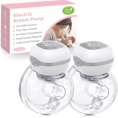 Immagine di Tiralatte Elettrico Indossabile Portatile Jheppbay Leggero Tira Latte Neonati con Display LCD, Senza BPA, Funzione Memori, 12 Livelli e 3 Modalità, Flange da 21/24 mm, 2 Pezzo
