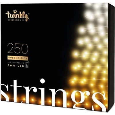 Immagine di Twinkly Strings 250 LED Bianchi, Striscia Luci per Esterno e Interno, Smart Bianco da Caldo a Freddo, Compatibile con HomeKit, Alexa Google Home, IP44, Controllo App, Filo Nero, 20m