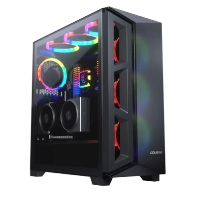 Immagine di Cougar DarkBlader X5 RGB Distinctive Mid Tower Case con flusso d&#039;aria superiore, 3 ventole ARGB VK120 e un pannello sinistro in vetro temperato trasparente CGR 5UM3TB