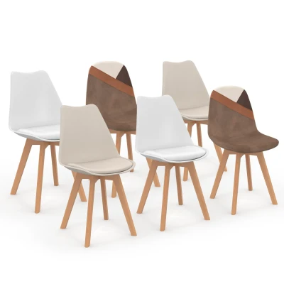 Immagine di Sedie scandinave in velluto beige, bianco e marrone patchwork misto colore IDMarket