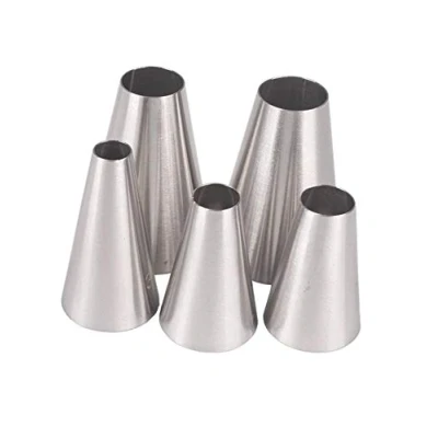 Immagine di DUORUI PIPING_TIP Punte rotonde in acciaio inox, 5 pezzi, color argento, per decorare torte e cupcake