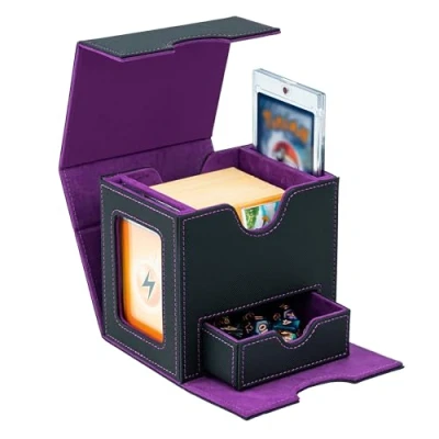 Immagine di Tolesum Commander Deck Box Porta Mazzo per MTG mit 2 Visualizzare Commander, Capacità 180+New Carte Senza Maniche con 1 Dice Tray,Magnetic Scatola di Collezione Magic TCG Nero Viola