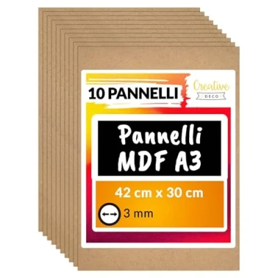 Immagine di Creative Deco 10 x A3 MDF Pannelli in Legno Fogli 420 300 3 mm Fai da Te Perfetto per Taglio Laser, CNC Router, Modellare, Traforato