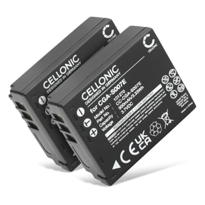 Immagine di CELLONIC 2X Batteria CGA S007 CGR DMW BCD10 Compatibile con Panasonic Lumix TZ3 TZ5 TZ1 TZ4 TZ2 TZ15 TZ11, CGAS007 DMWBCD10 900mAh 3.6V 3.7V