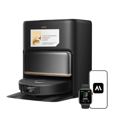 Immagine di Mova P50s Ultra Robot Aspirapolvere e Lavapavimenti, 24000Pa, Mop Autopulente con Acqua Calda, Sistema Stepmaster Per Il Superamento Ostacoli Navigazione Flashpulse 3d Tof a Doppia Luce, Nero