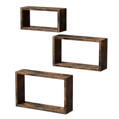 Immagine di VASAGLE Mensole da Muro, Set di 3 Parete a Cubo, Lunghezza 40/35/30 cm, per Soggiorno, Camera Letto, Studio, Marrone Vintage LWS094X01