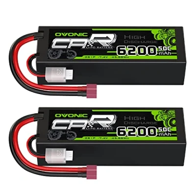 Immagine di OVONIC 2s batteria Lipo 6200mAh 50C 7.4V con Deans Plug HardCase per RC Evader BX Auto Camion Truggy Aereo UAV Drone FPV（ 2 Confezioni）