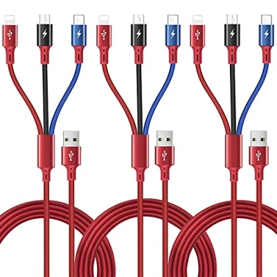 Immagine di ASICEN 3Pcs Cavo di Ricarica Multi USB 3A, 1.5m 3 in 1 Connettore Rapida con Porte Lightning/Tipo C/Micro Aapter Compatibile Tablet/Samsung Galaxy/Google Pixel/LG/Huawei/Xiaomi
