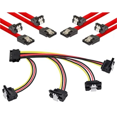 Immagine di POPPSTAR Set di cavi Sata (spina diritta / 90 angolata) 4x 0,5m 3 cavo dati + 20cm adattatore per alimentazione Y a 4 vie, HDD e SSD