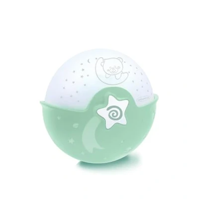 Immagine di Infantino Luce Rilassante e Proiettore Notturna con Clip per Culla Design Grow with Me, Notte Stellata da Tavolo Melodie Integrate Sensori Sonori, Salvia