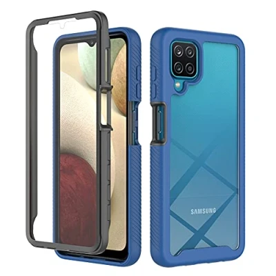 Immagine di XINNI Cover per Samsung Galaxy A12(M12), Protezione Schermo Integrata 360 Gradi Antiurto Custodia, Rugged Doppia Faccia Bumper Trasparente Full Guscio Fronte Retro Case, Blu Scuro