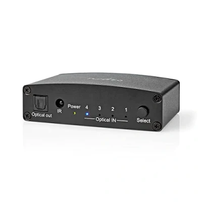 Immagine di Nedis Switch audio digitale 4 vie Connettori Ingresso: DC Power / X TosLink Uscita: Pulsante/Telecomando/Manuale Metallo Nero
