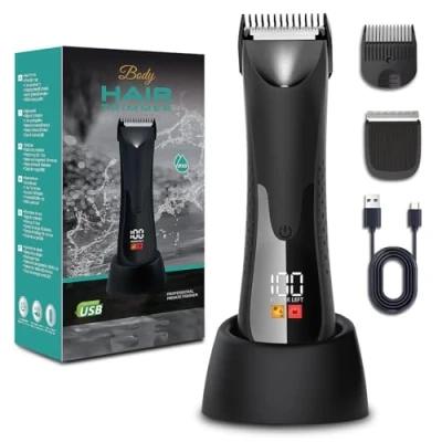 Immagine di Vexloria Rasoio Elettrico Corpo Uomo, Depilatore con LED lampada e Display LCD, Lame in Ceramica, USB Ricaricabile Parti Intimo, Per Il Ascelle, Gambe