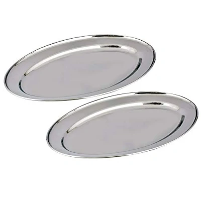 Immagine di Kosma Set di 2 vassoi ovali in acciaio inox Piatto riso Piatti Vassoio da portata 60 cm