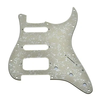 Immagine di KAISH 11 fori moderni Strat HSS battipenna 2 vite angolo rotondo Humbucking pickup montaggio adatto American Fender invecchiato perla