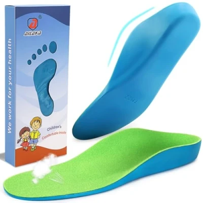 Immagine di Ailaka Solette ortopediche per bambini, con supporto arco plantare, inserti ammortizzanti in schiuma di poliuretano piedi piatti, fascite sollievo dal dolore al tallone, verde,