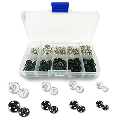 Immagine di 80 set di bottoni automatici da cucire, a pressione in metallo, colore: nero, per borse, vestiti, cucito, fai te (0,75 cm, 0,85 1 1,2 cm)