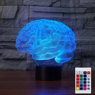 Immagine di SUPERHONGJIHAO Luce notturna per i bambini 3D cervello ha condotto la lampada con telecomando 16 colore che cambia regalo di compleanno Natale il bambino