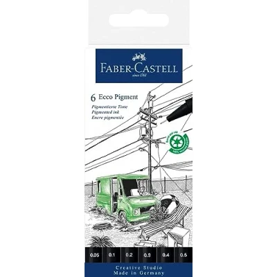 Immagine di Faber Castell 266006 Penna a inchiostro Ecco Pigment, nero, 0,05, 0,1, 0,2, 0,3, 0,4 e 0,5 mm, astuccio da 6 matite