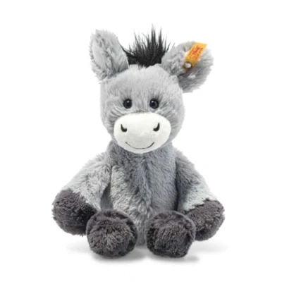 Immagine di Steiff 073922 peluche originale Dinkie asino, Soft Cuddly Friends, circa 20 cm, con bottone nell&#039;orecchio, per bambini, colore: Grigio/Blu