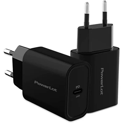 Immagine di PowerLot 20W USB C Caricabatterie 2 Pack PD 3.0 Compatibile per iPhone 14/14 Plus/14 Pro/14 Pro Max/13 Series/SE, Caricatore Rapido iPad, AirPods 2, iWatch 8 Ultra, Pixel 6, ecc.