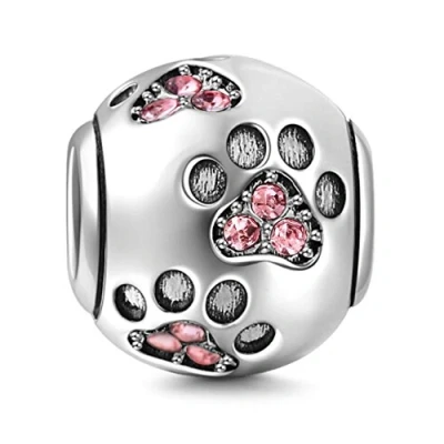 Immagine di Charm in argento Sterling 925 a forma di zampa cucciolo, ideale per un regalo compleanno, compatibile con bracciali Pandora rosa