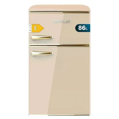 Immagine di Cecotec Mini Frigorifero Retro Bolero Coolmarket 2D Origin 86 Beige E. Due Porte di 89,3cm Altezza e 48,7 Larghezza con Capacità 86L, Classe Energetica E, LED Interno, Maniglia Cromata Oro
