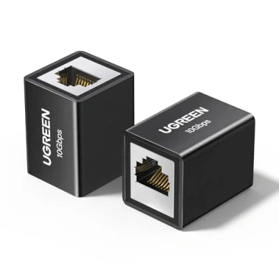 Immagine di UGREEN Connettore Prolunga Cavo Lan 10 Gigabit Accoppiatore RJ45 Accoppiamento di Rete Estensione Ethernet Cat7/ Cat6/ Cat5e (Nero, 2 Pezzi)